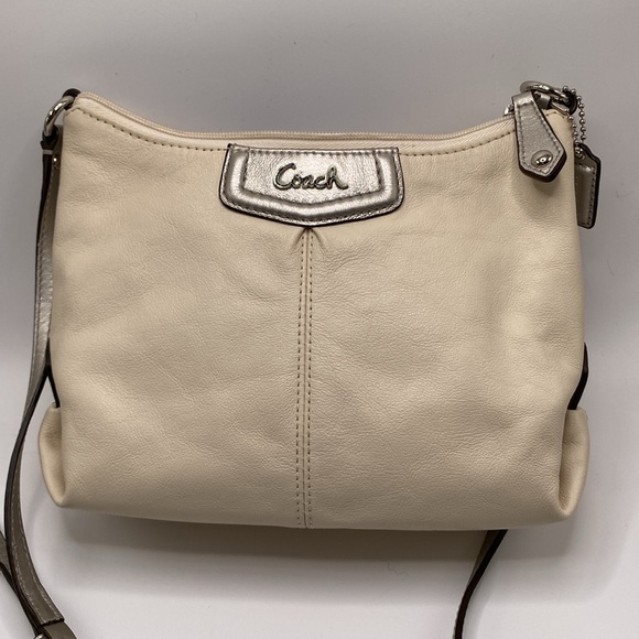 Coach Handbags - Coach Ashley Cream and Silver Leather Crossbody Bag EUC